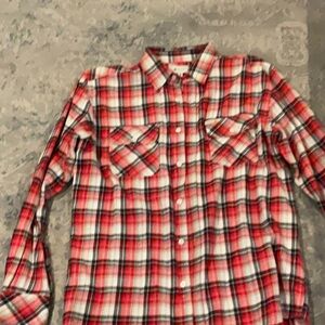 Red and White Plaid Button-Up Shirt